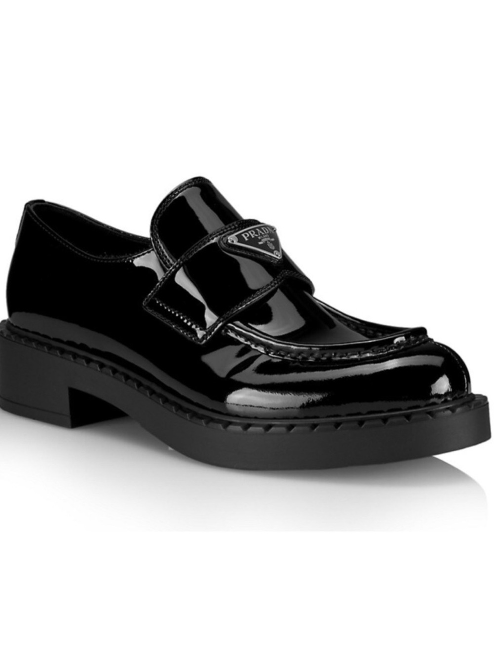 Prada Black Patent Leather Loafers with Logo Plaque